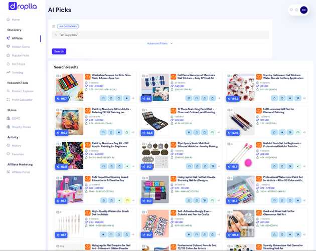 AI Picked Art Supplies for Dropshipping - Droplla